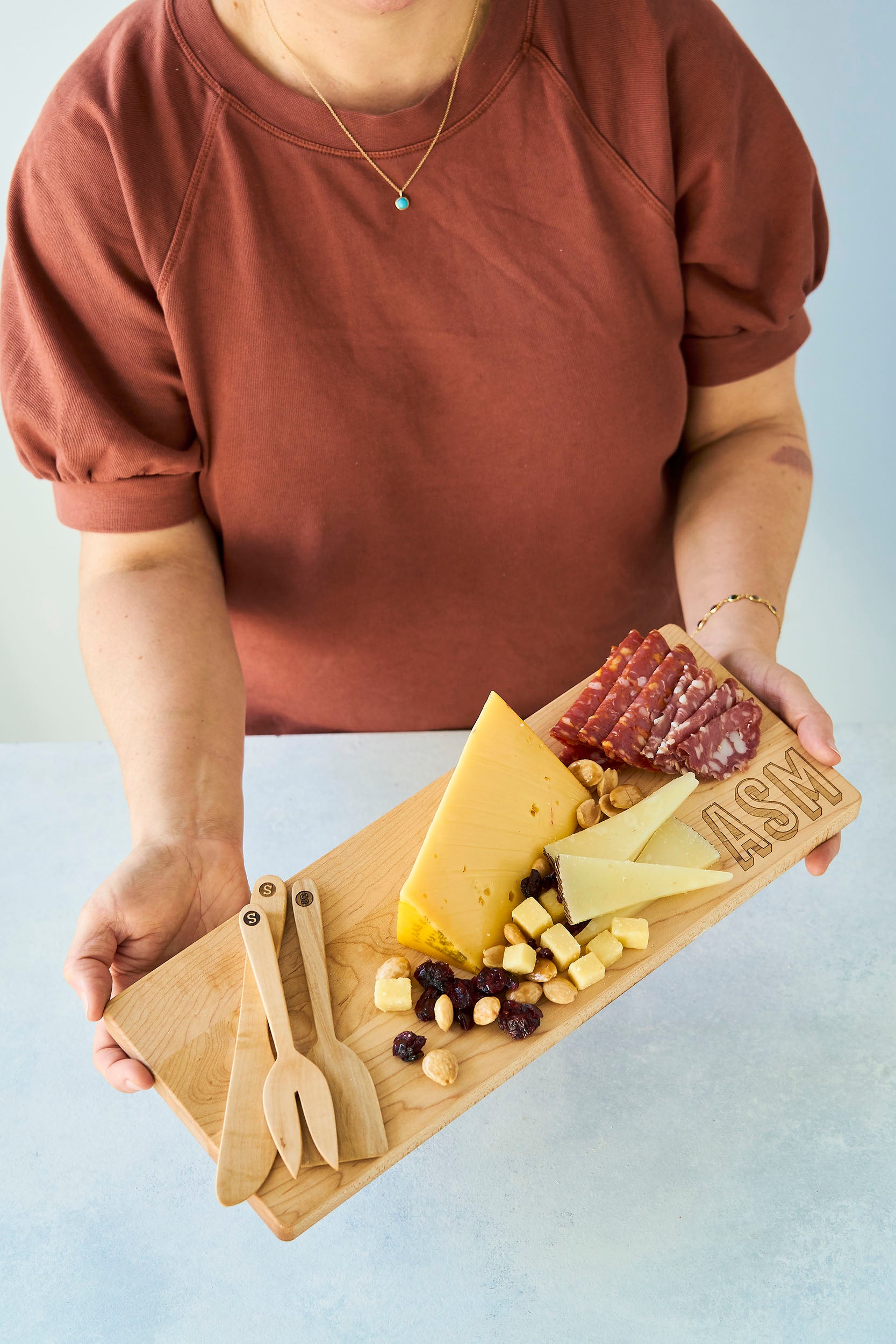 Engraved Monogram Cutting Board and Charcuterie Set
