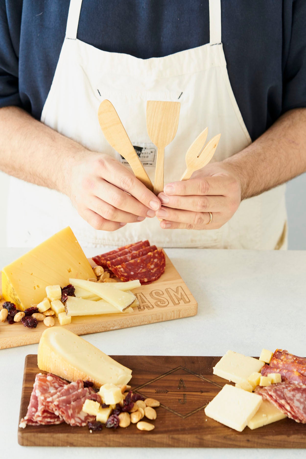 Engraved Monogram Cutting Board and Charcuterie Set