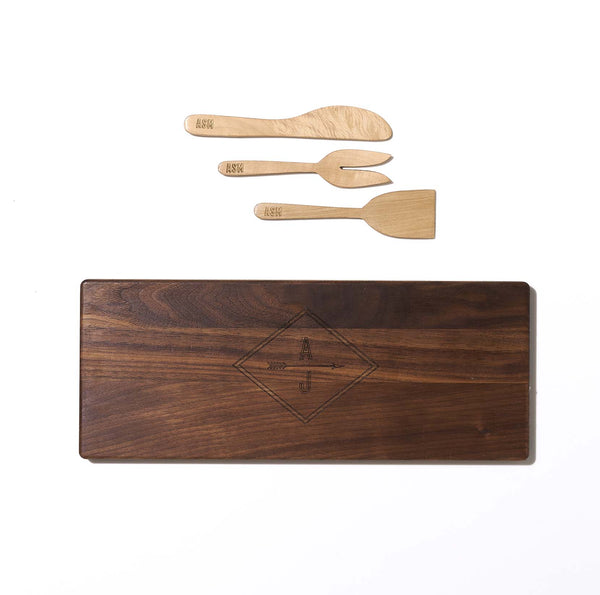 Engraved Monogram Cutting Board and Charcuterie Set