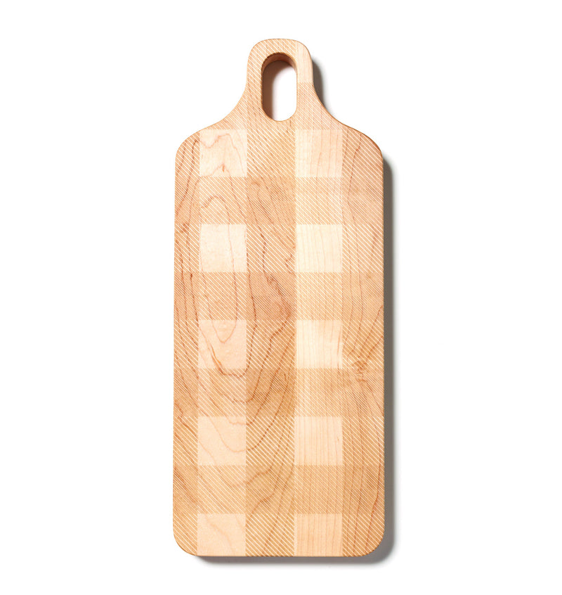 Large Plank Shaped Cutting Board with Plaid Pattern